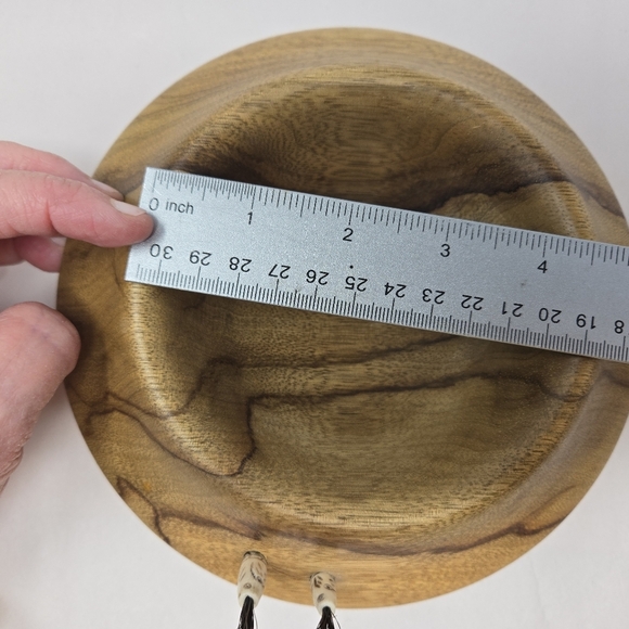 Stamped Wooden Bowl With Beads-Course Hair Decorative Handmade Light Dark Browns - Picture 11 of 11